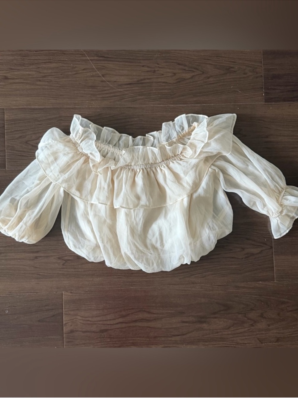 Cream Off-Shoulder Ruffle Blouse